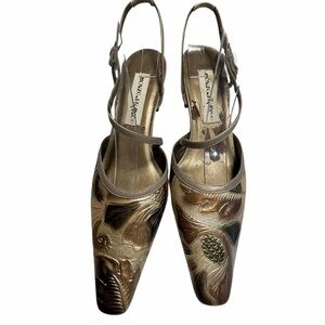 Monzo & Franco Gold Embossed Slingback Heels - Women's Sz 7.5
